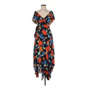 Free People Black Maxi wrap dress with Red and Blue Floral